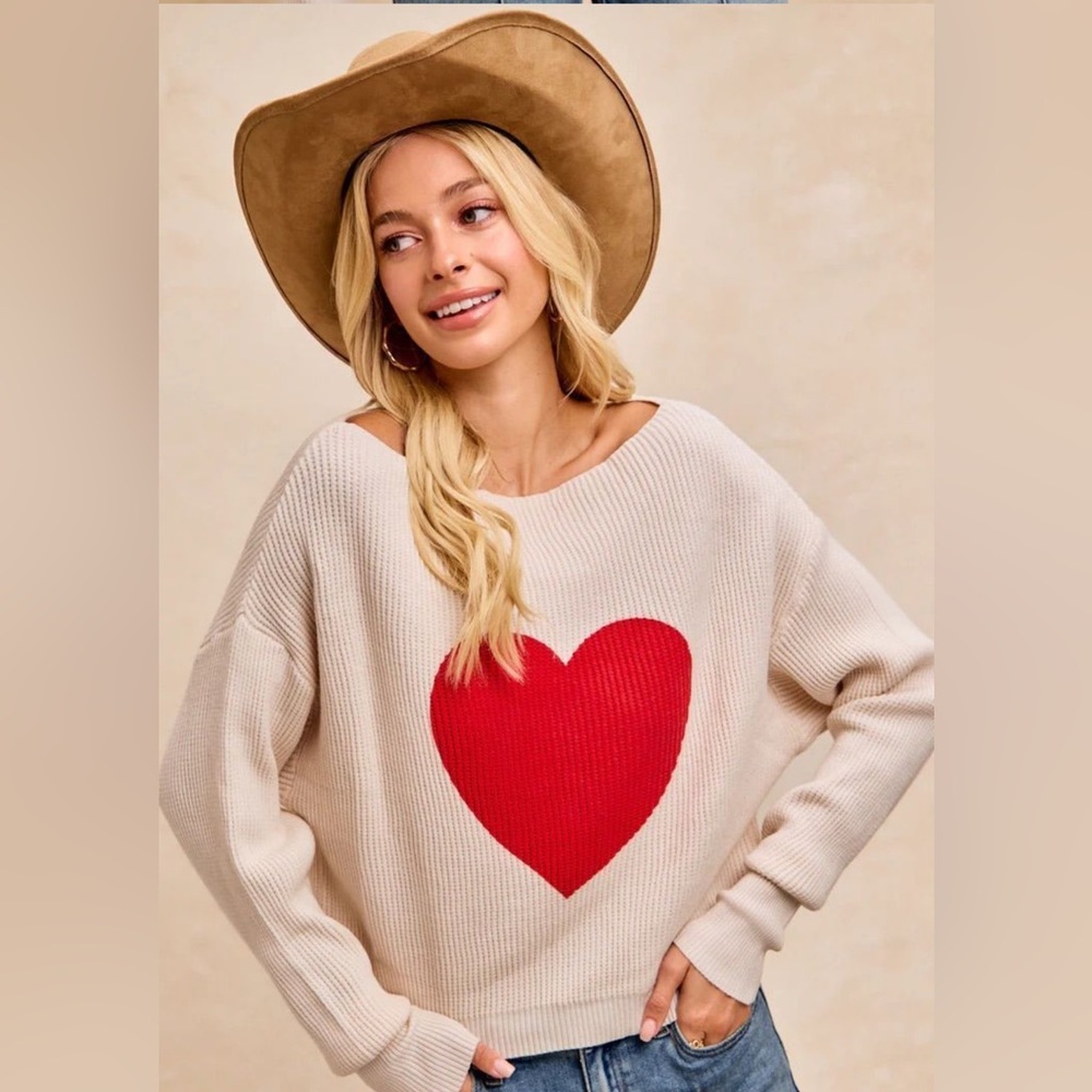 BiBi Cream Sweater with Red Heart
